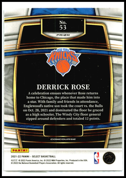 2021-22 Panini Select Green White Purple Prizms #53 Derrick Rose New York Knicks