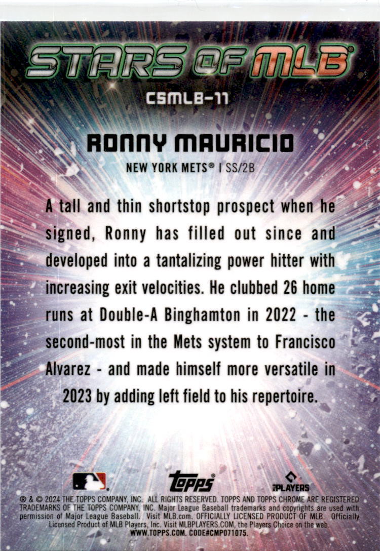 2024 Topps  Stars of MLB Chrome #CSMLB-11 Ronny Mauricio New York Mets