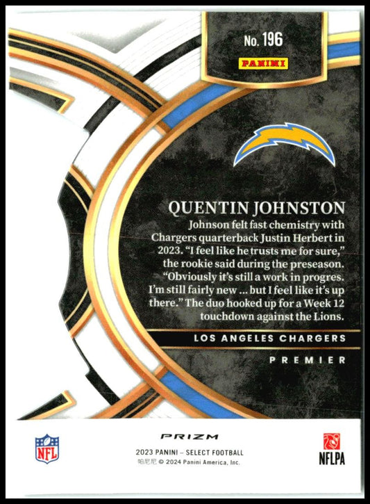 2023 Panini Select Silver Prizms #196 Quentin Johnston Los Angeles Chargers