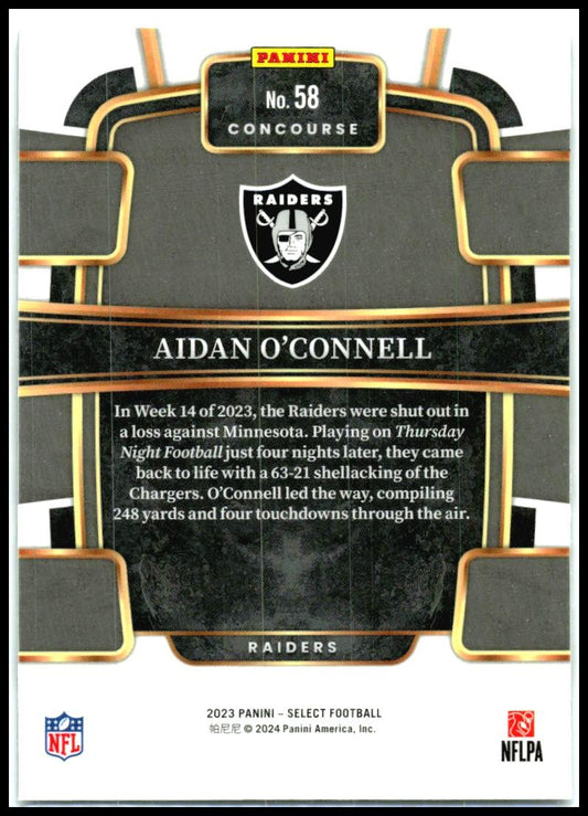 2023 Panini Select #58 Aidan O'Connell Rookie Las Vegas Raiders