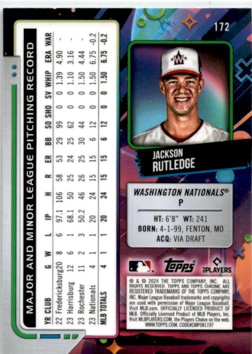 2024 Topps Chrome Cosmic #172 Jackson Rutledge Rookie Washington Nationals