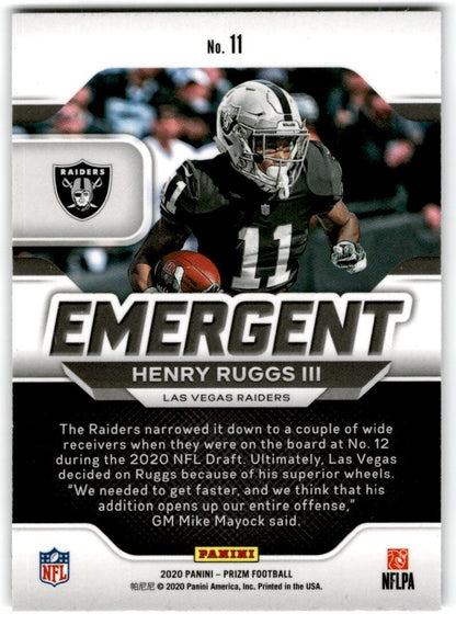 2020 Panini Prizm Emergent Henry Ruggs III Rookie Las Vegas Raiders #11