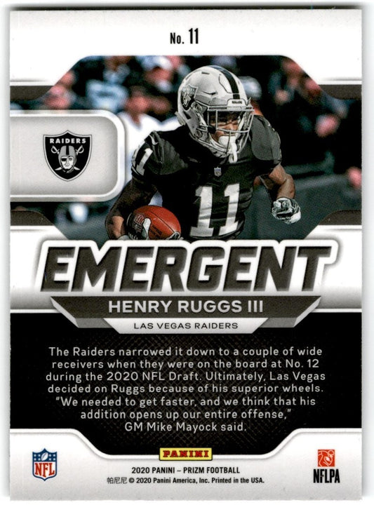 2020 Panini Prizm Emergent Henry Ruggs III Rookie Las Vegas Raiders #11