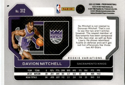 2021-22 Panini Prizm rookie variations #312 Davion Mitchell Sacramento Kings