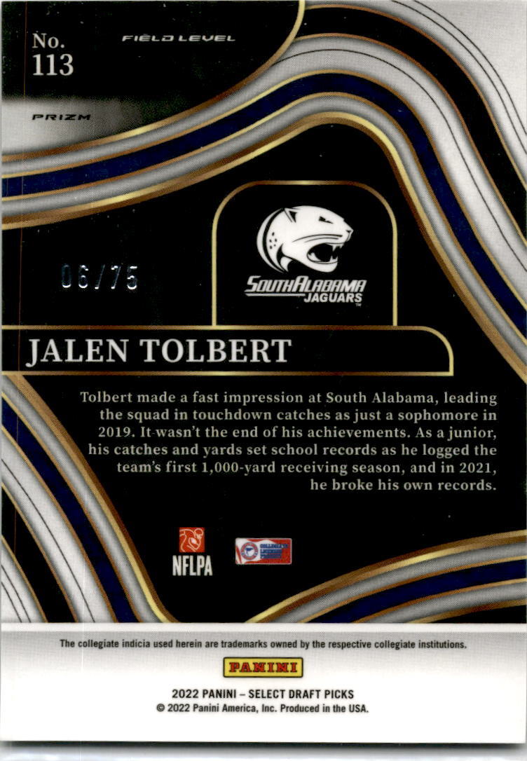 2022 Panini Select Draft Picks #Blue and White Squares Prizm 113 Jalen Tolbert