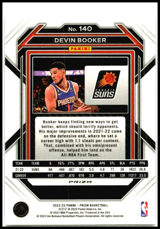 2022-23 Panini Prizm Prizms Ruby Wave #140 Devin Booker Phoenix Suns