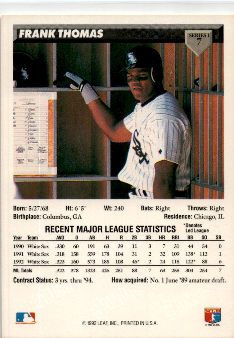 1993 Donruss #7 Frank Thomas Chicago White Sox