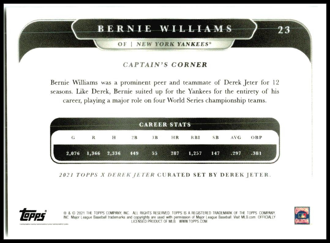 2021 Topps x Derek Jeter: Captain's Crew #23 Bernie Williams New York Yankees