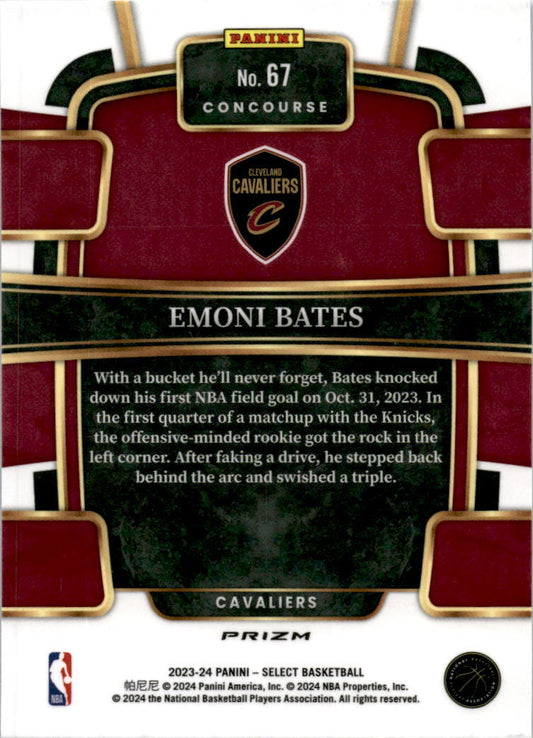 2023-24 Panini Select Blue #67 Emoni Bates Cleveland Cavaliers
