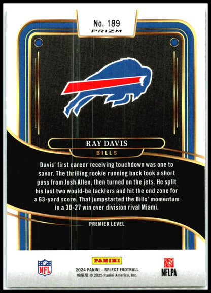 2024 Panini Select Red & Blue Prizm Shock #189 Ray Davis Rookie Buffalo Bills