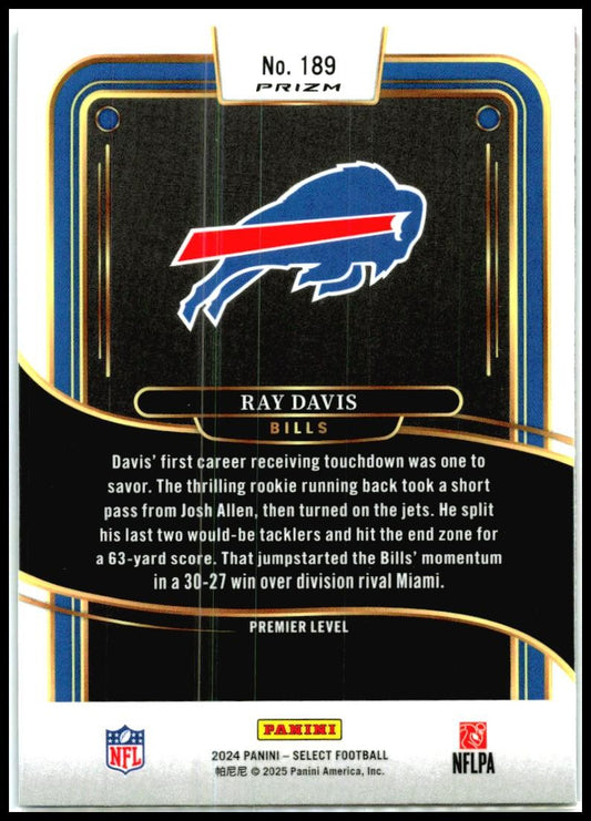 2024 Panini Select Red & Blue Prizm Shock #189 Ray Davis Rookie Buffalo Bills
