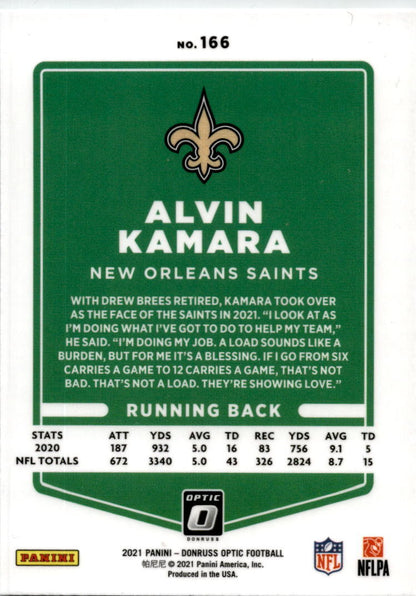 2021 Donruss Optic #166 Alvin Kamara New Orleans Saints