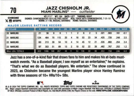 2024 Topps Aqua Raywave  #223 Jazz Chisholm Jr. /199 Miami Marlins