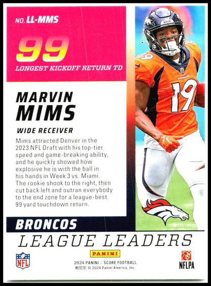 2024 Score League Leaders Purple #LL-MMS Marvin Mims Denver Broncos