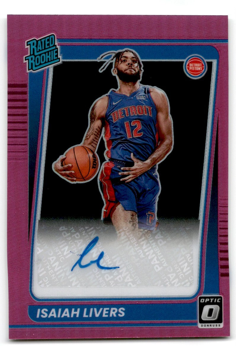 2021-22 Donruss optic pink prizm auto Isaiah Livers 15/25 Detroit Pistons #177