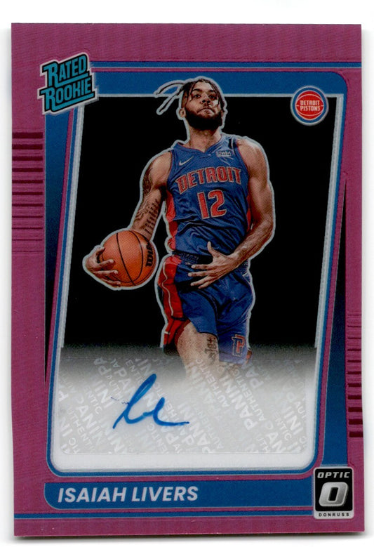 2021-22 Donruss optic pink prizm auto Isaiah Livers 15/25 Detroit Pistons #177