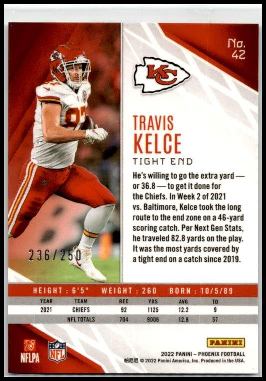 2022 Panini Phoenix Red #42 Travis Kelce #/250 Kansas City Chiefs