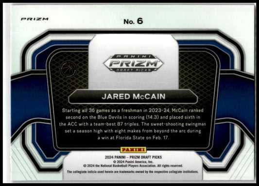 2024 Prizm Draft Picks Campus Legends Prizms Red Ice #6 Jared McCain 76ers