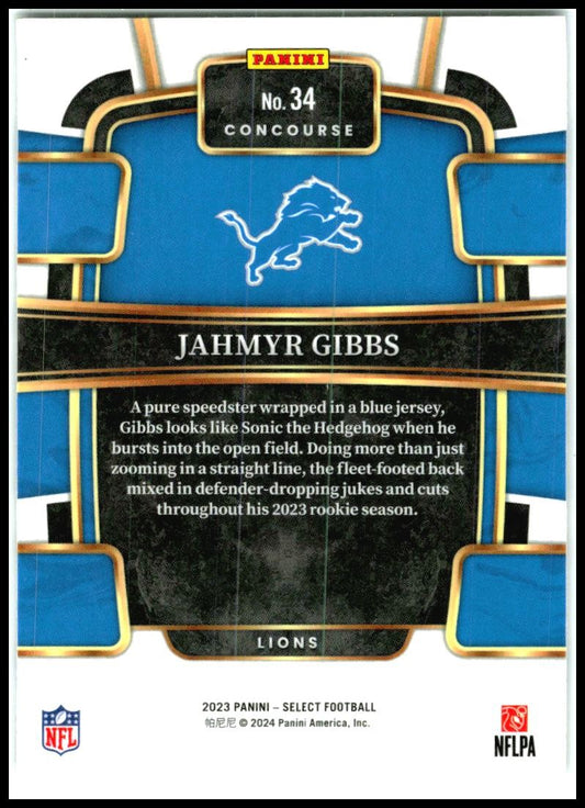 2023 Panini Select #34 Jahmyr Gibbs Rookie Detroit Lions