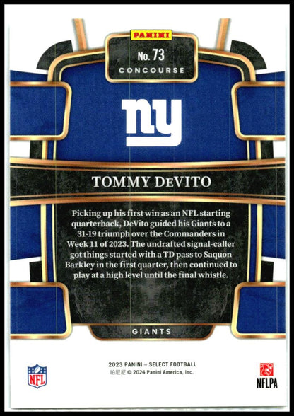 2023 Panini Select #73 Tommy DeVito Rookie New York Giants