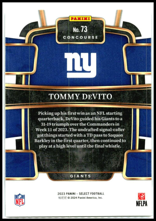 2023 Panini Select #73 Tommy DeVito Rookie New York Giants