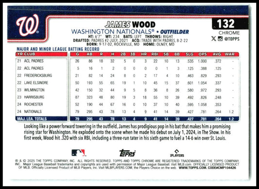 2025 Topps Chrome #132 James Wood Washington Nationals