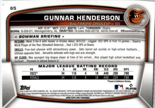 2023 Bowman Mojo Refractors #65 Gunnar Henderson Baltimore Orioles