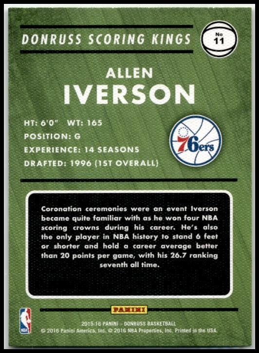 2015-16 Donruss Scoring Kings #11 Allen Iverson Philadelphia 76ers