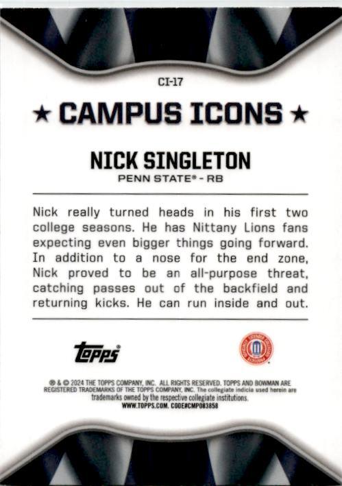 2024 Bowman University Chrome Campus Icons #CI-17 Nick Singleton Nittany Lions