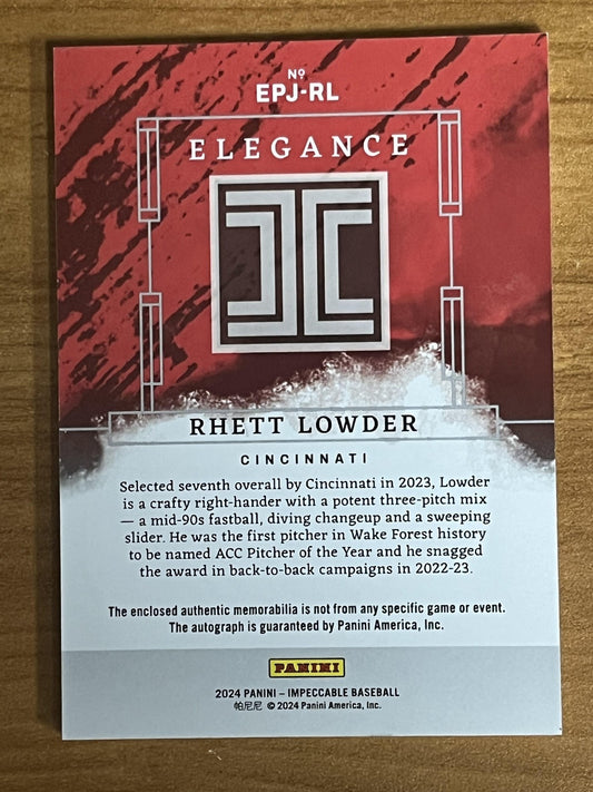 2024 Impeccable Elegance Auto Patch #/25 #EPJ-RL Rhett Lowder Reds