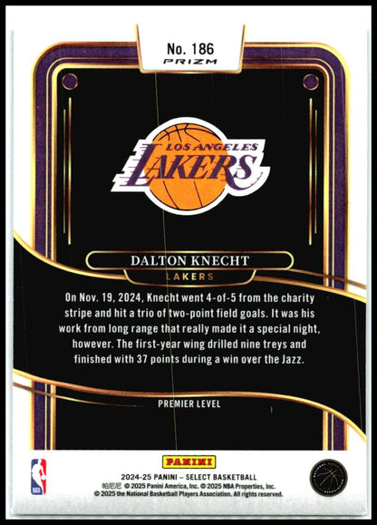 2024-25 Panini Select Blue Cracked Ice Prizm #186 Dalton Knecht Rookie Lakers