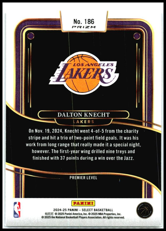 2024-25 Panini Select Blue Cracked Ice Prizm #186 Dalton Knecht Rookie Lakers