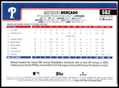 2025 Topps #582 Michael Mercado Rookie Philadelphia Phillies