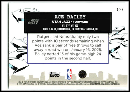 2025-26 Topps Clutch City Prospects Holo Foil #CC-5 Ace Bailey Utah Jazz