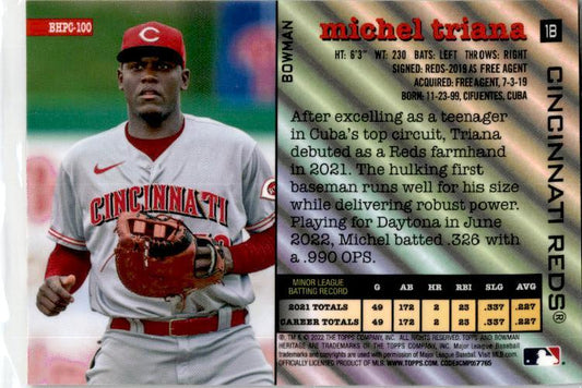 2022 Bowman Heritage Gold Refractor #BHPC-100 Michel Triana Cincinnati Reds