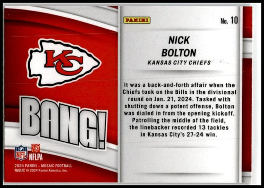 2024 Panini Mosaic Bang! #10 Nick Bolton Kansas City Chiefs
