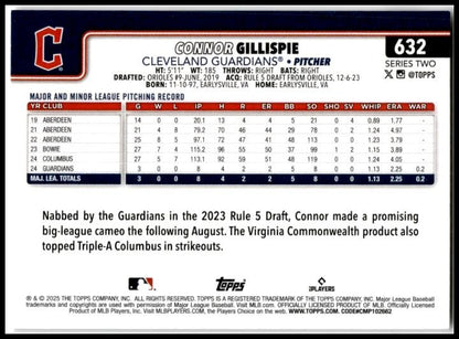 2025 Topps #632 Connor Gillispie Rookie Cleveland Guardians