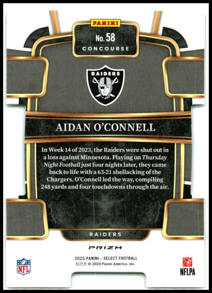 2023 Select Red and Yellow Prizms Die Cuts #58 Aidan O'Connell Rookie Raiders