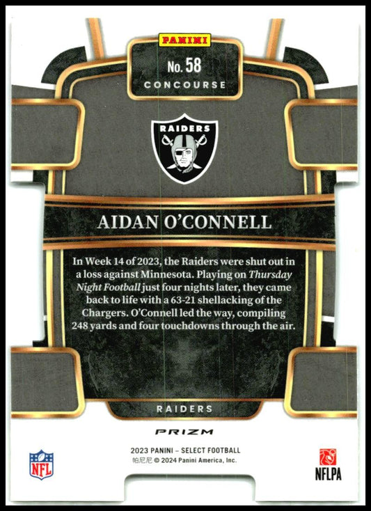 2023 Select Red and Yellow Prizms Die Cuts #58 Aidan O'Connell Rookie Raiders