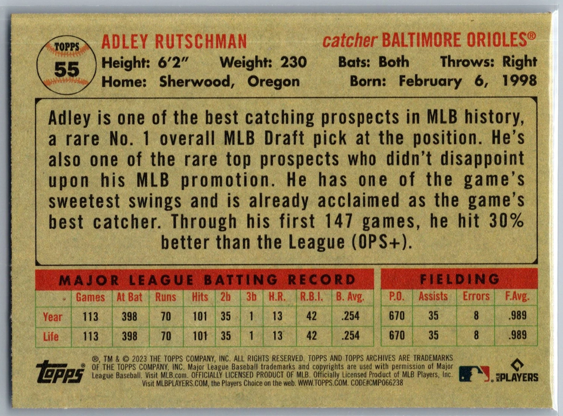 Adley Rutschman 2023 Topps Archives #55 Baltimore Orioles RC