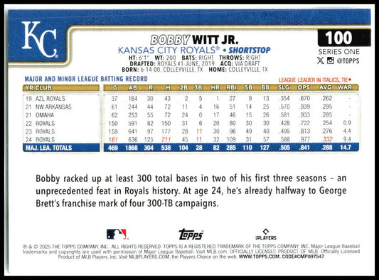 2025 Topps #100 Bobby Witt Jr. Kansas City Royals