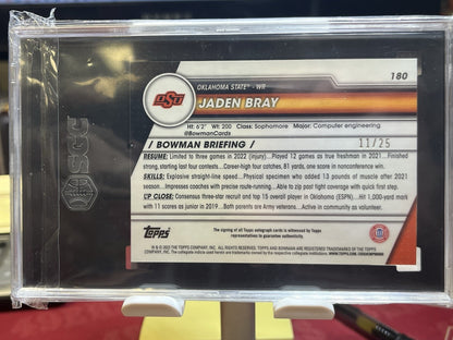 2023 Bowman Chrome U 1st Orange Shimmer #180 Jaden Bray Auto /25 SGC 10 Gem Mint