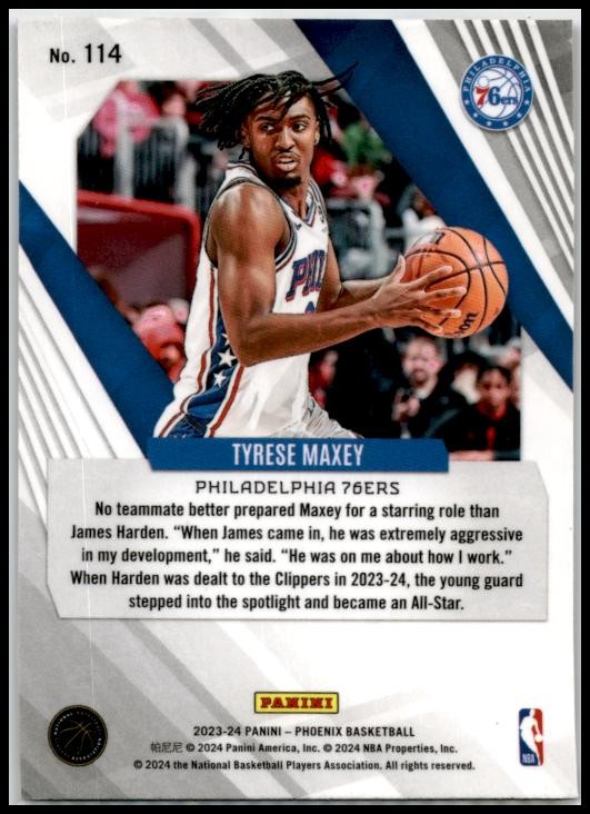 2023-24 Panini Phoenix Phoenix Blue Ice #114 Tyrese Maxey Philadelphia 76ers
