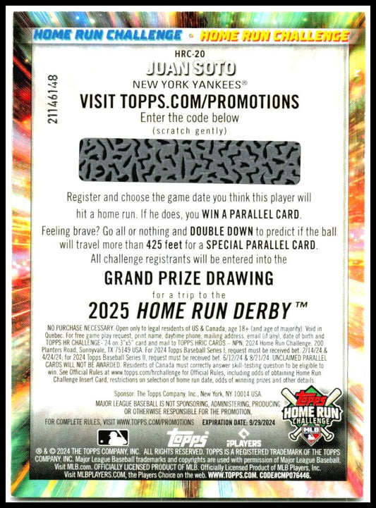 2024 Topps Home Run Challenge #HRC-20 Juan Soto New York Yankees