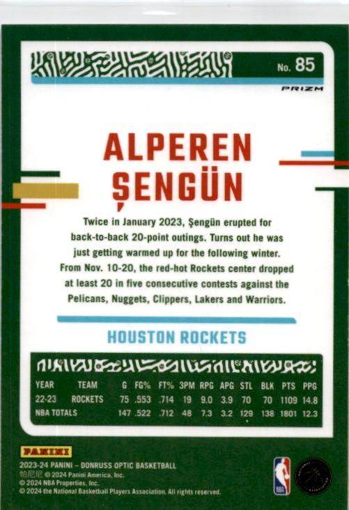2023-24 Donruss Optic Holo #85 Alperen Sengun Houston Rockets