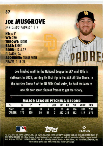 2023 Stadium Club Sepia #37 Joe Musgrove San Diego Padres