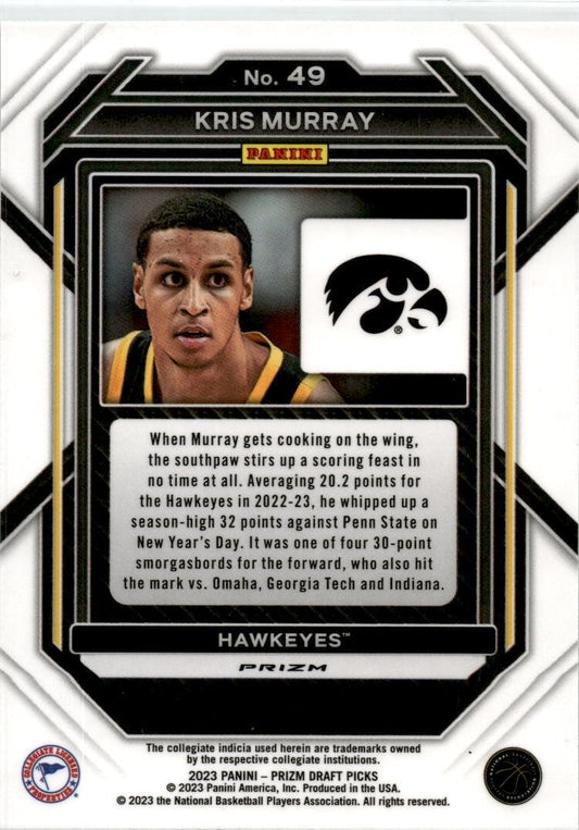 2023 Panini Prizm Draft Picks Green #49 Kris Murray Iowa Hawkeyes / Trail Blazer