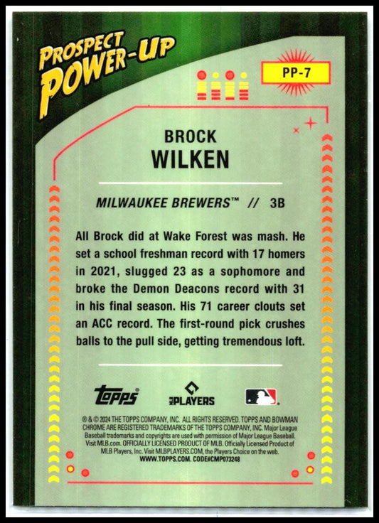 2024 Bowman Prospect Power-Up #PP-7 Brock Wilken Milwaukee Brewers