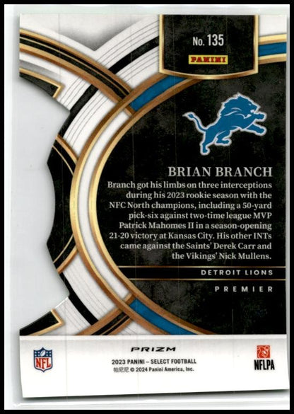 2023 Panini Select Neon Green Prizms Die Cuts #135 Brian Branch Lions