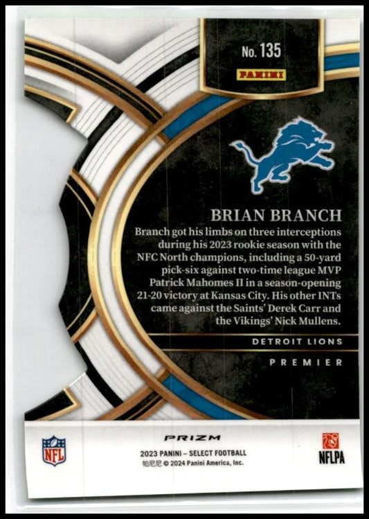 2023 Panini Select Neon Green Prizms Die Cuts #135 Brian Branch Lions